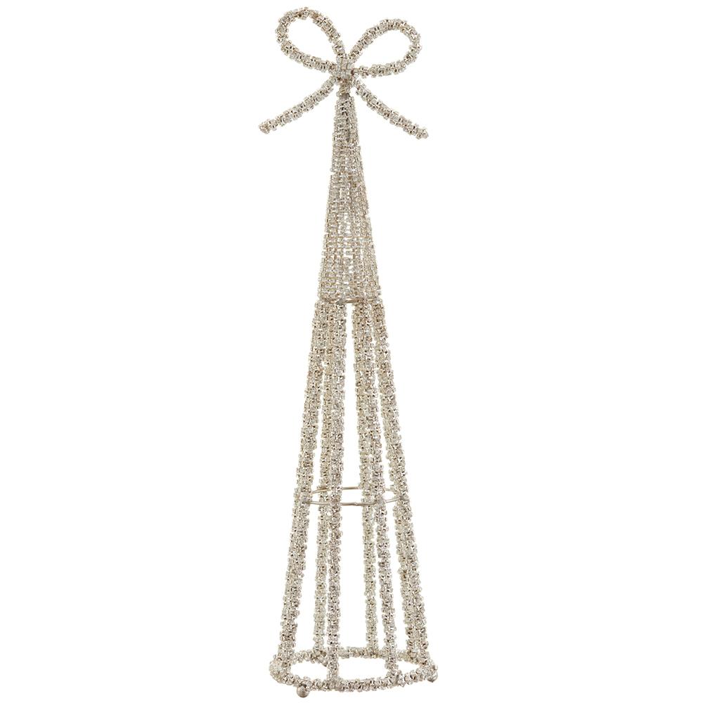 19" Silver Diamond Jeweled Cone Tree With Bow