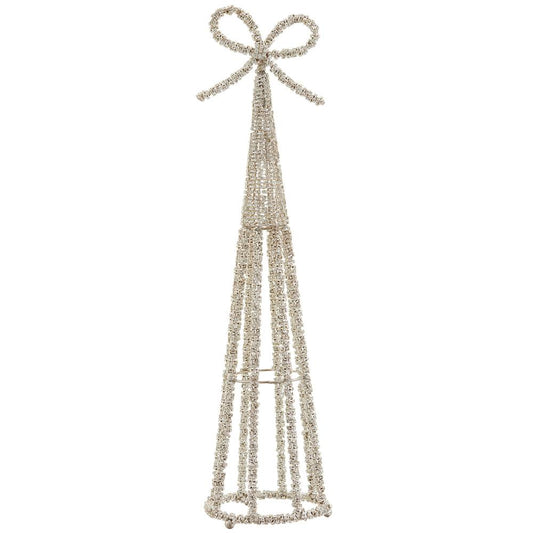 Árbol Cónico Plateado de 19" con Joyas de Diamante y Lazo
