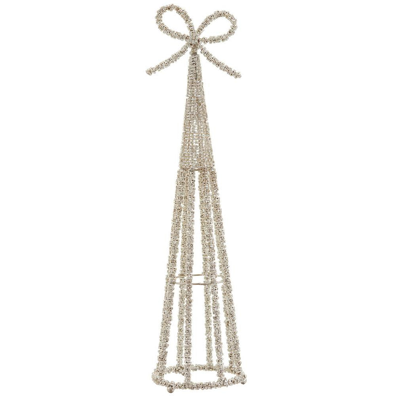 Árbol Cónico Plateado de 19" con Joyas de Diamante y Lazo