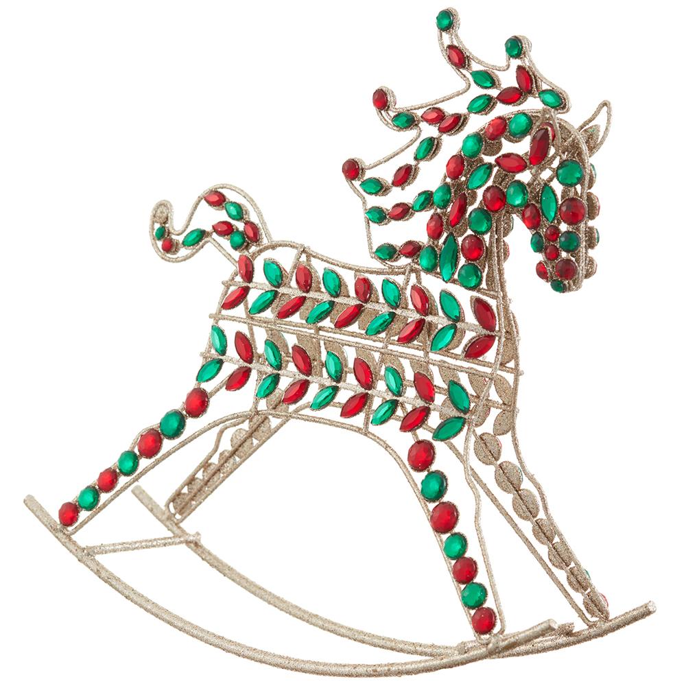 10" Red Green Rhinestone Rocking Horse