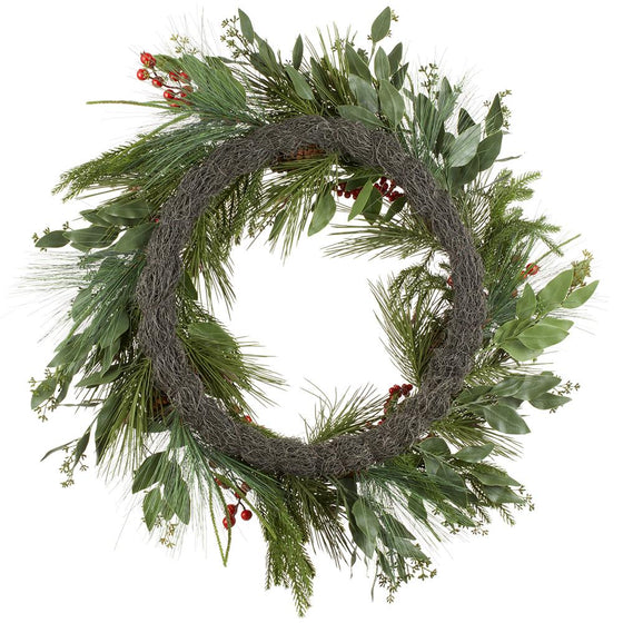 30" Red Berry & Pinecone Wreath