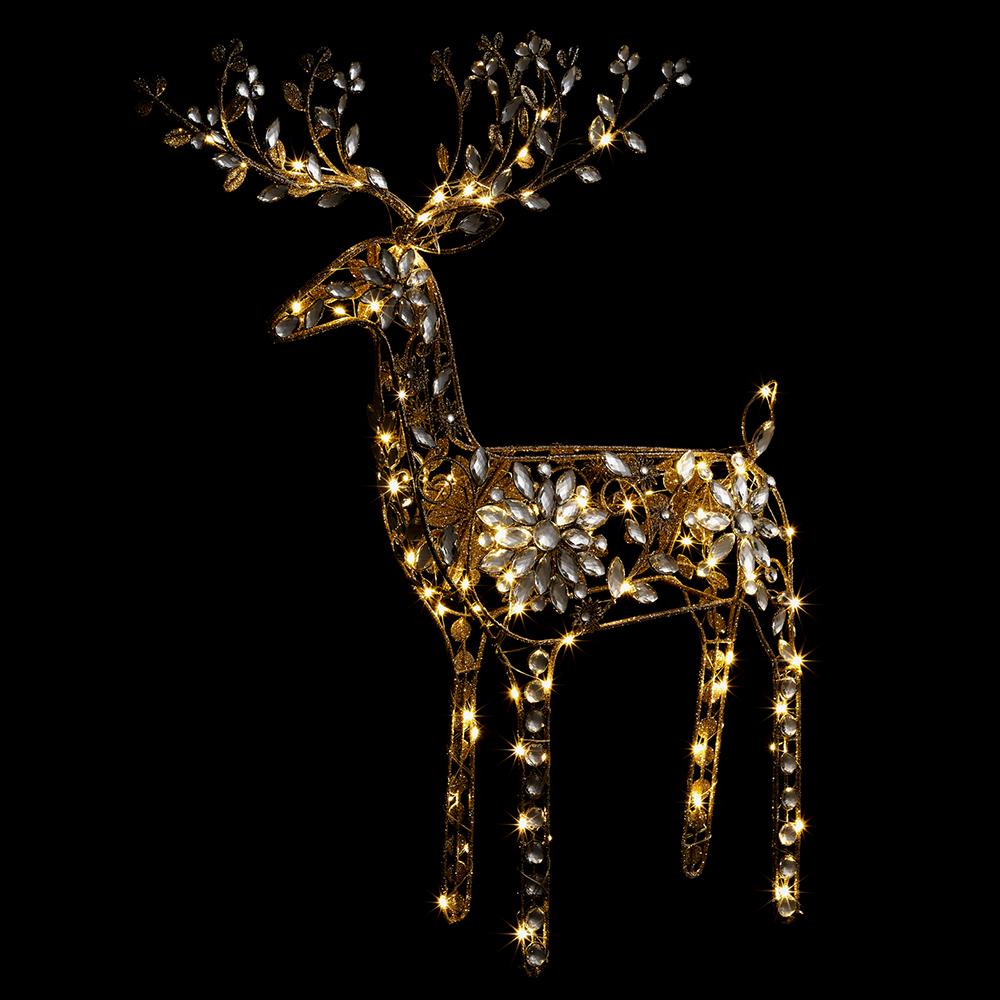 37" LED Gold Glitter Rhinestone Reindeer