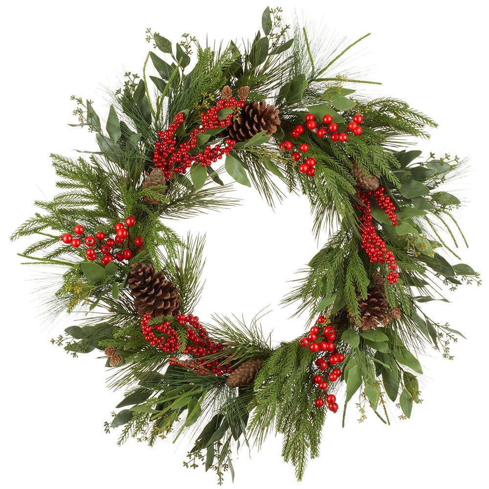 30" Red Berry & Pinecone Wreath