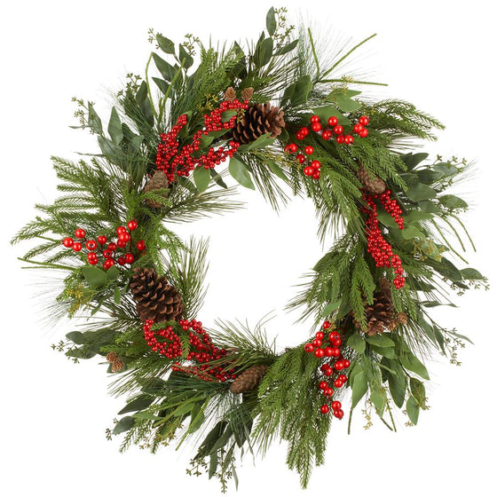 30" Red Berry & Pinecone Wreath
