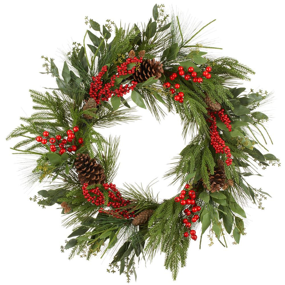 30" Red Berry & Pinecone Wreath