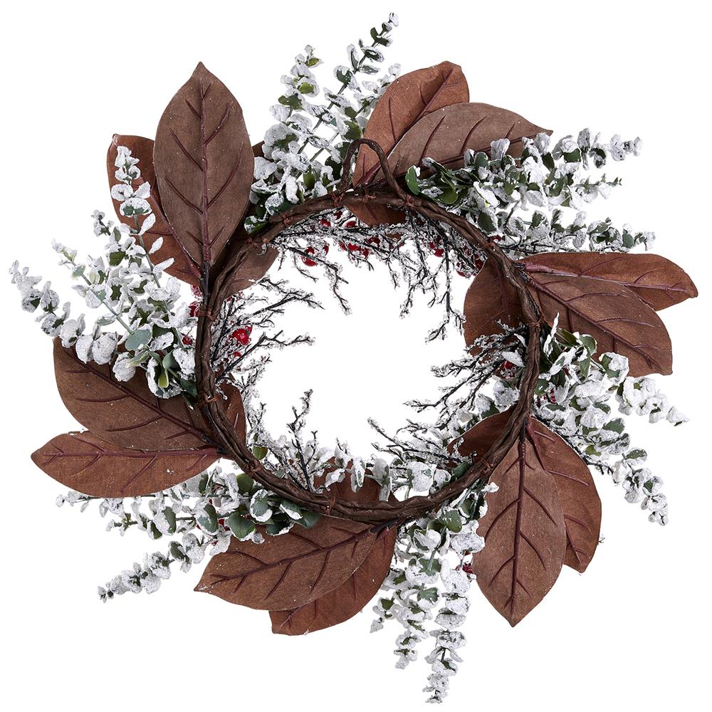 24" Snowy Berry Leaf Magnolia Wreath Unlit