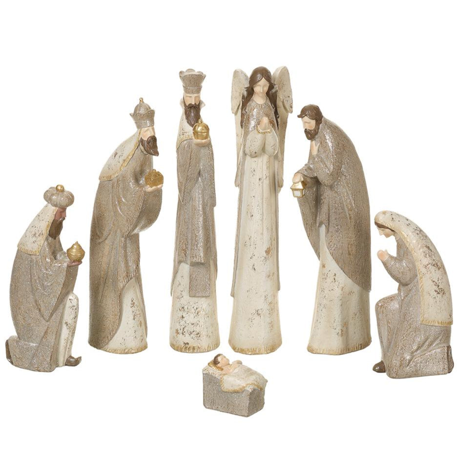15" Cream Nativity Set Of 7