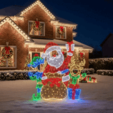 7 FT Red Santa With Elf & Deer LED Photo Op