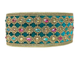 3" X 5YD Teal Multi Color Marquess Jewel Trim Ribbon