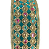 3" X 5YD Teal Multi Color Marquess Jewel Trim Ribbon