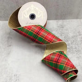 4" X 10YD Red & Green Plaid Ribbon With Gold Trim