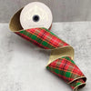 4" X 10YD Red & Green Plaid Ribbon With Gold Trim