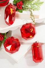 4" - 5" Red Glitter Jewel Ornament Assorted Set Of 4