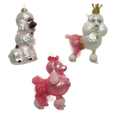 5" Pink & White Poodle Glass Assorted Set Of 3