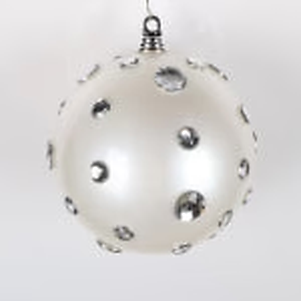 8" White Jewel Ball Ornament Set Of 2