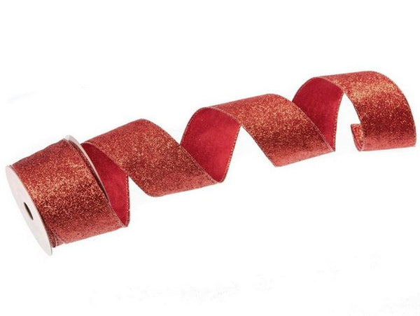 4 X 10YD Red Velvet Ribbon With Glitter Gold Scroll