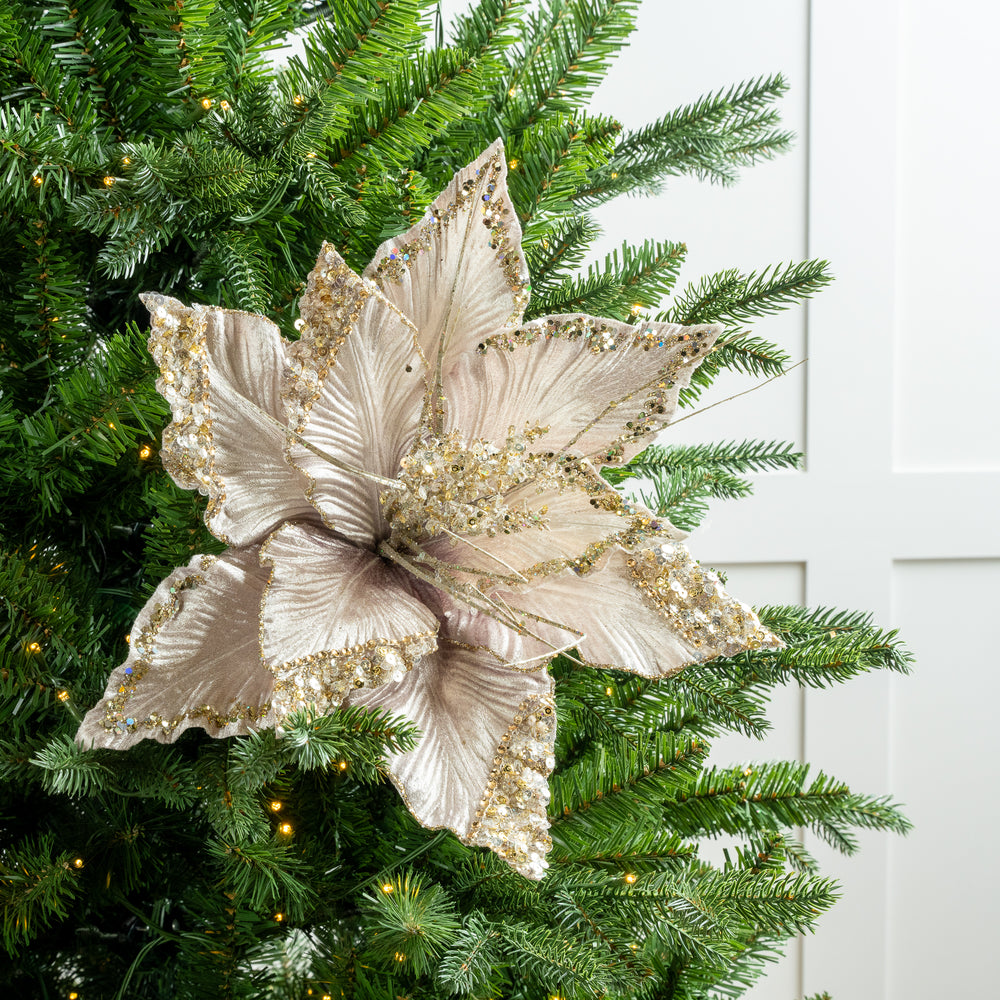 15" Poinsettia Velvet Pick Set Of 6